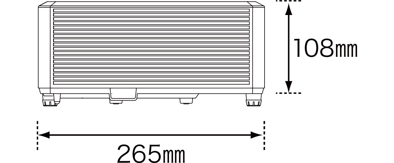 奥行き265mm、高さ108mm