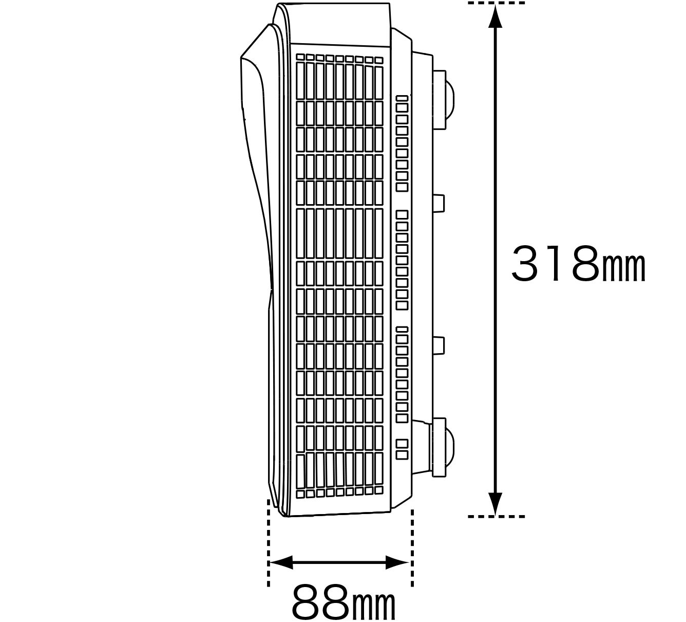 奥行き318mm、高さ88mm