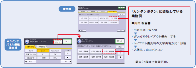 上記の操作ステップをボタン一つで行なえる「カンタンボタン」を設定！ e.Typist for imagio V2