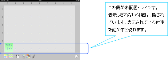 画像：5. 司会者は、付箋を自動で受け取り、受け取った付箋が未配置トレイ(-と付されている行)に表示されます。