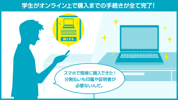 学生がオンライン上で購入までの手続きが全て完了！
