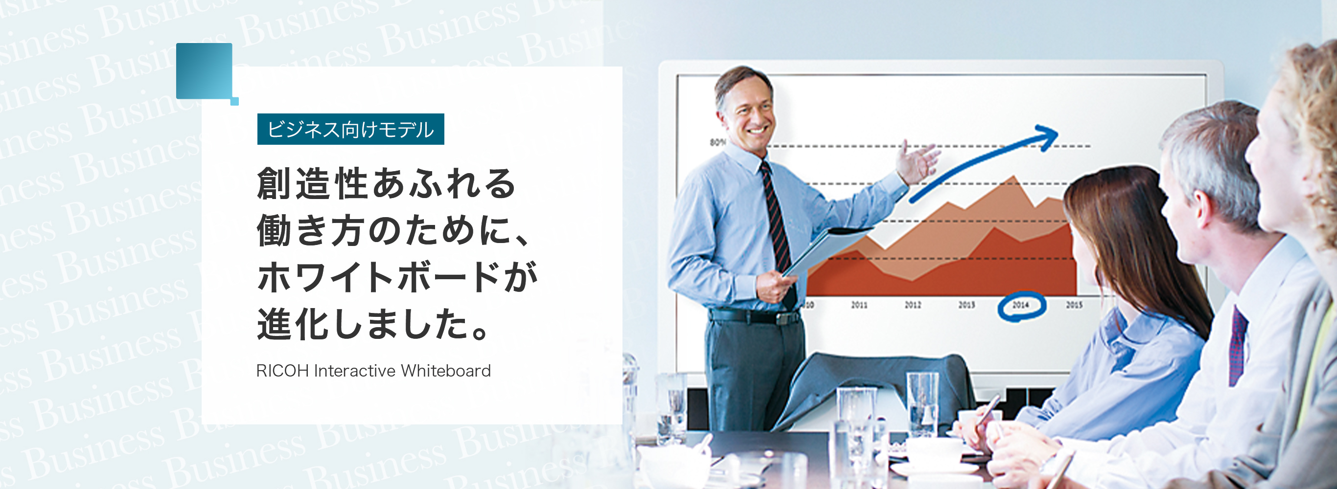 ビジネス向けモデル　創造性あふれる働き方のために、ホワイトボードが進化しました。　RICOH Interactive Whiteboard