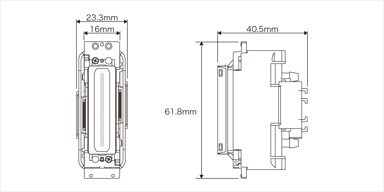 幅：約61.8ミリメートル、奥行：約23.3ミリメートル、高さ：約40.5ミリメートル