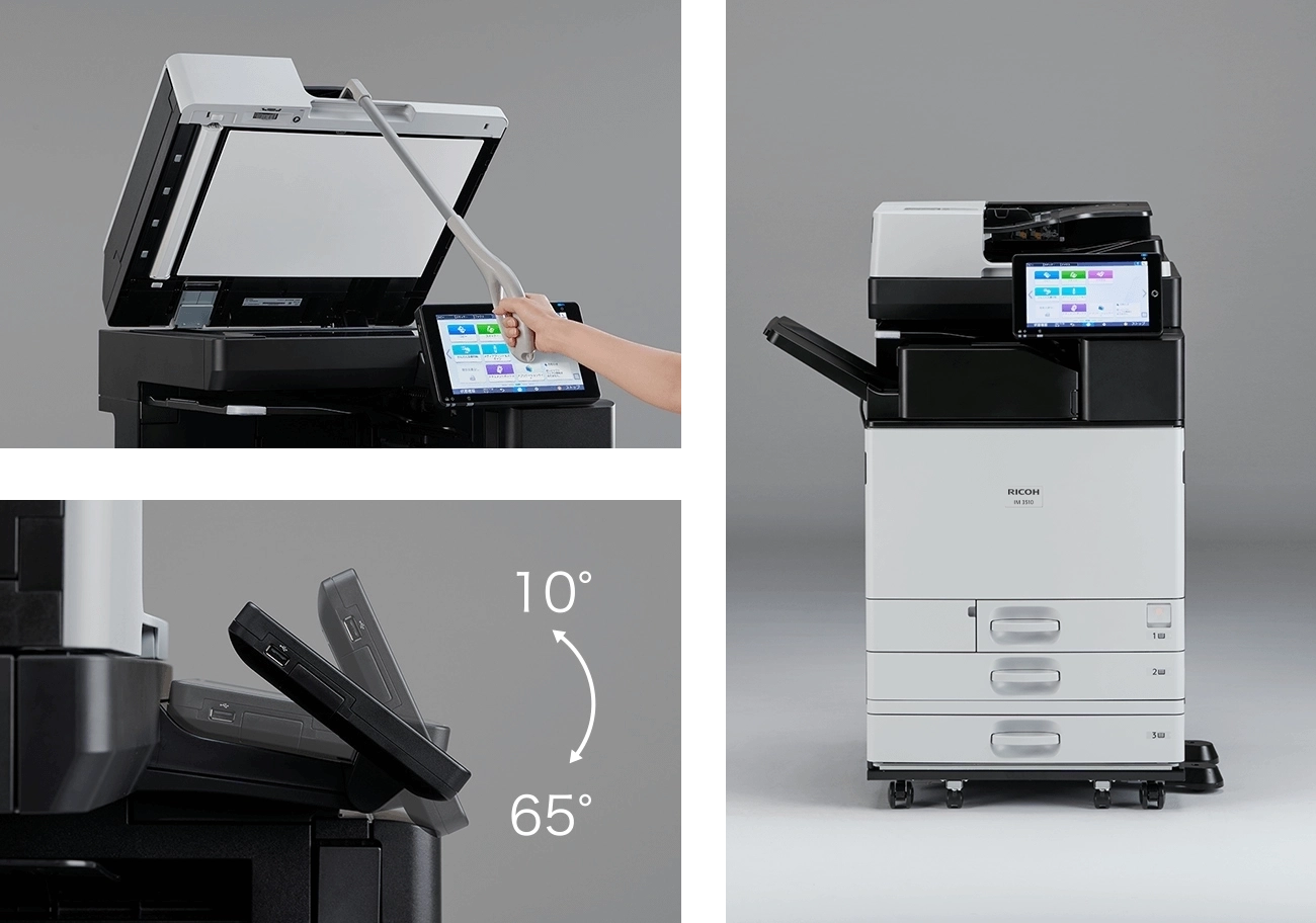 操作部は10度から65度の範囲でチルトできます