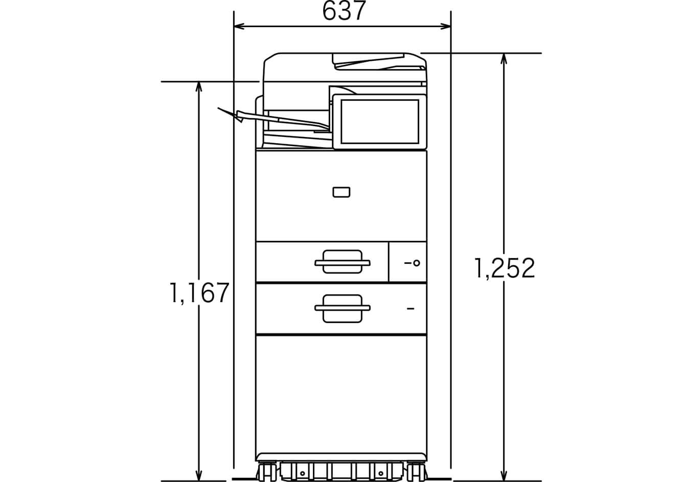 RICOH IM C431 本体前面の寸法図