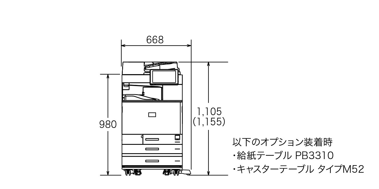 画像6：RICOH IM C2510 の寸法図