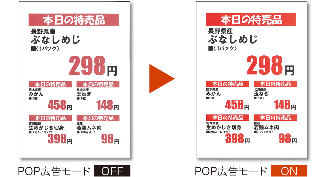 POPモードON、OFFを比較した画像