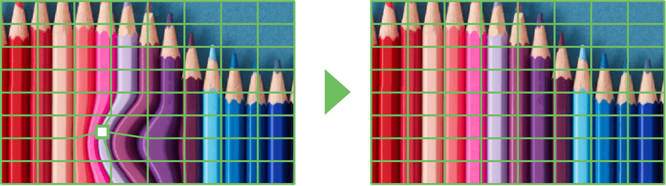 グリッド補正前と補正後を比較した図版