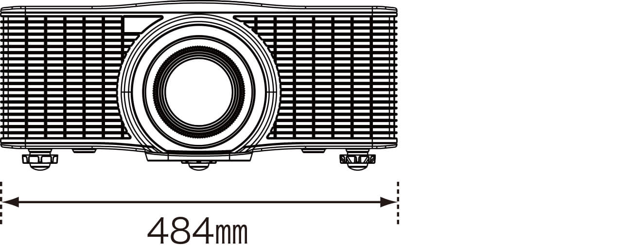 本体正面：横幅484ミリメートル