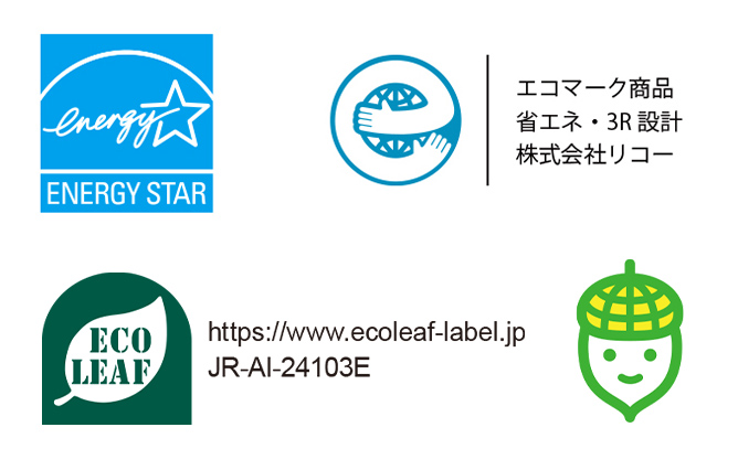 ENERGY STAR、エコマーク商品,省エネ・3R設計,株式会社リコー、ECO LEAF,https://www.ecoleaf-label.jp,JR-AI-24103E、どんぐり制度