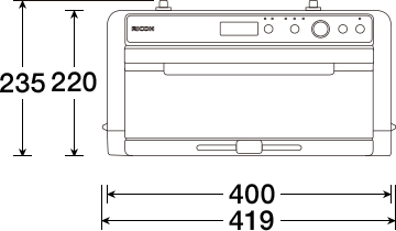 突起部を除く幅400mm、高さ220mm、突起部を含む幅419mm、高さ235mm