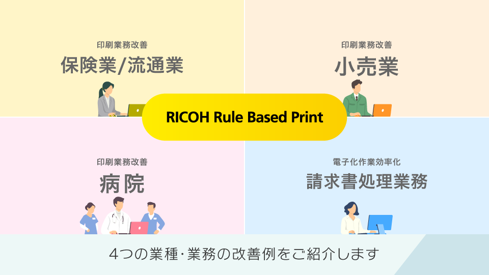 RICOH Rule Based Printの業種・業務の改善例動画を再生する
