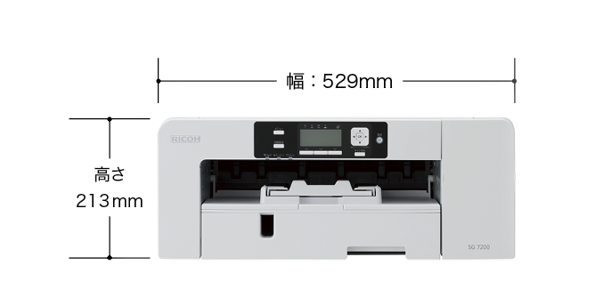 正面からみた図。幅：529㎜、高さ213㎜