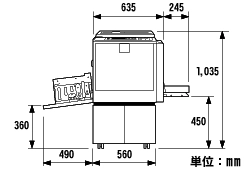 原稿カバー タイプ1（オプション）、テーブル タイプ2（オプション）装着時のSatelio A411/A411G/B411の外形寸法