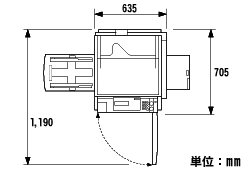 原稿カバー タイプ1（オプション）、テーブル タイプ2（オプション）装着時のSatelio A411/A411G/B411の外形寸法