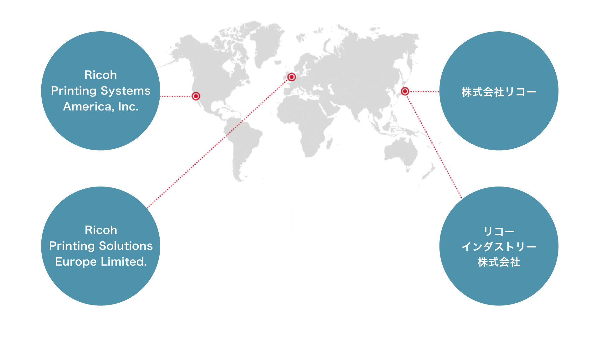 アメリカ、イギリス、日本に事業拠点があることを表した世界地図